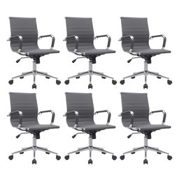 Kit 6 Cadeiras de Escritório Diretor Eames em Couro - Cinza - 1