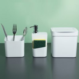 Kit Escorredor Porta Talheres e Dispenser Detergente Sabão Líquido Branco ou - 5