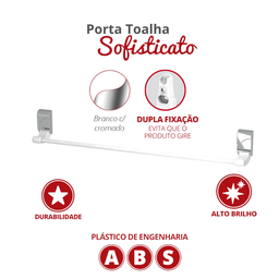 Porta Toalha para Banheiro Linha Sofisticato Cor Branco e Cromado Durín - 2