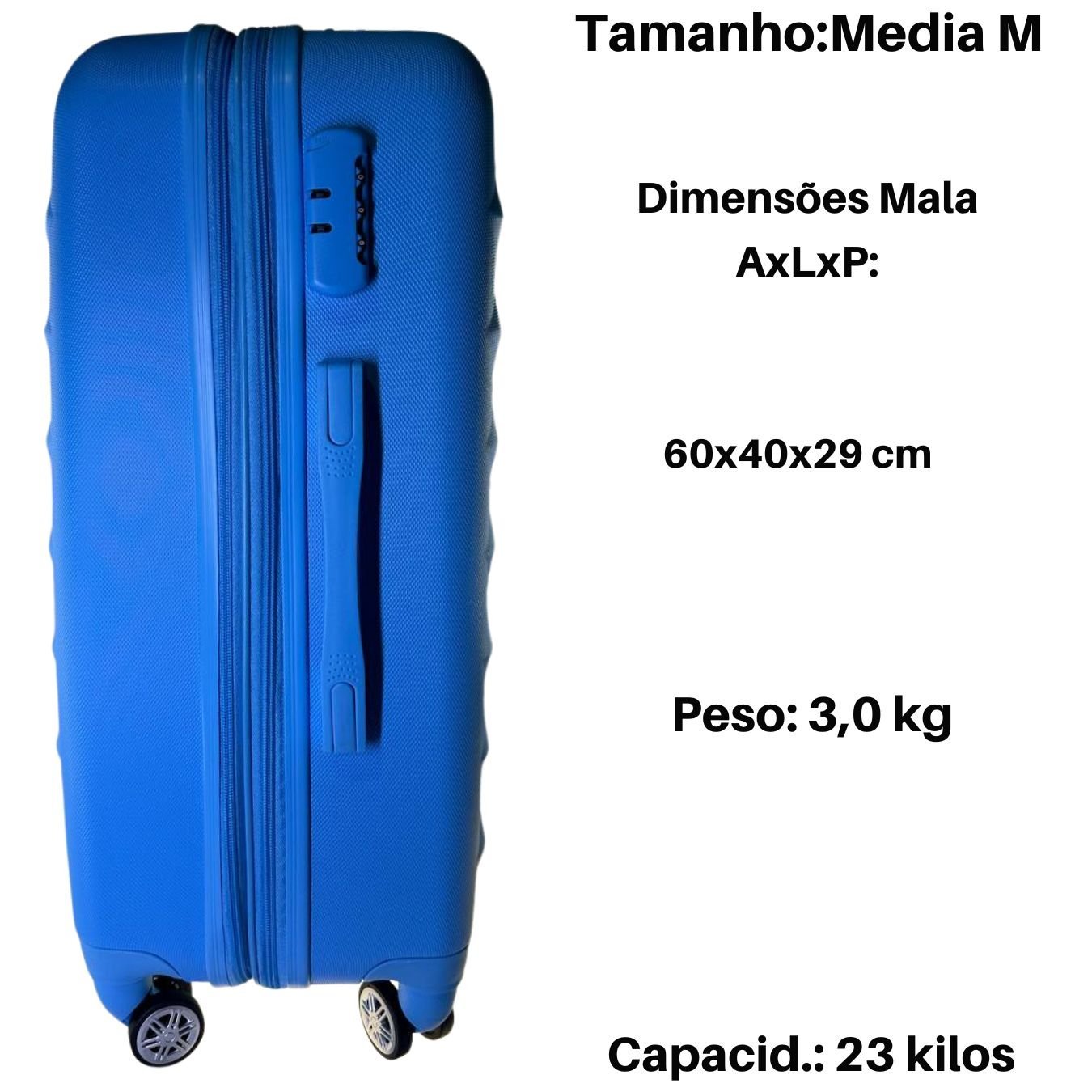 Mala de Viagem Rodinha Abs Media 23kg Rígida Cor:azul Bb - 2