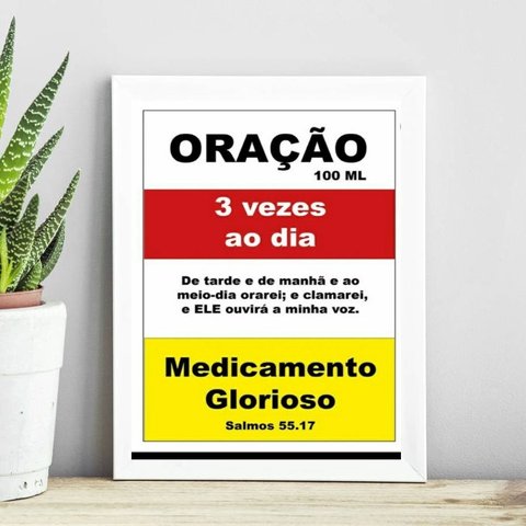 Quadro Cristão - Remédio Oração 24x18cm:madeira Branca