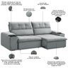 Sofá Retrátil Reclinável para Sala 3 Lugares 230cm Zayn F04 Veludo Cinza Claro - Lyam Decor - 4