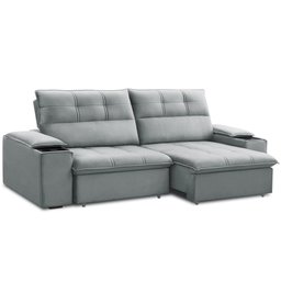 Sofá Retrátil Reclinável para Sala 3 Lugares 230cm Zayn F04 Veludo Cinza Claro - Lyam Decor - 1 Sofá Retrátil Reclinável para Sala 3 Lugares 230cm Zayn F04 Veludo Cinza Claro - Lyam Decor - 1