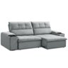 Sofá Retrátil Reclinável para Sala 3 Lugares 230cm Zayn F04 Veludo Cinza Claro - Lyam Decor - 1