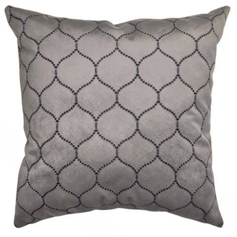 Capa para Almofada em Veludo Bordado Supreme Quadrada Cinza