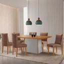 Ver imagem 1 de Mesa de Jantar Diane 180cm Tampo MDF Lam 6 Cadeiras Lisboa Moderna Tork Naturale Off White