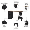 Ver imagem 3 de Conjunto Escritório Home Office 3 Peças Stela A06 Nogal-preto - Mpozenato