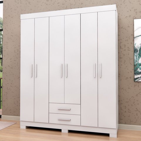 Guarda-Roupas 6 Portas 2 Gavetas Premier Branco