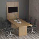 Ver imagem 1 de Kit com Mesa para Reunião 6 Lugares e Painel para TV até 37 Polegadas Marrom/Amendoa