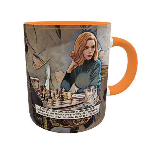 Caneca - O Gambito da Rainha: Xadrez - Laranja