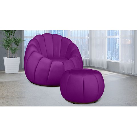 Kit Poltrona Giratória Concha C/ Puff Veludo Roxo - Londrilar