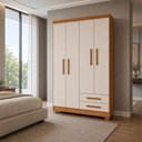Ver imagem 1 de Roupeiro Closet Solteiro Casal Infantil 4 Portas 2 Gavetas MDF MDP Premium Paris Cedro 188cm
