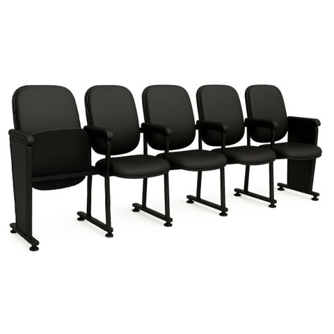 Poltrona Auditório Rebatível 05 Lugares – Linha Premium - Corino Preto - 38105