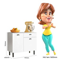 Balcão Cozinha Pepper 2 Portas 1 Gaveta Branco UV - Nicioli - 3