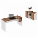 Ver imagem 1 de Kit Mesa Escritório 1,50x0,60m C/ Gavetas + Armário Baixo Credenza - Workstart - Nogal Sevilha/branc