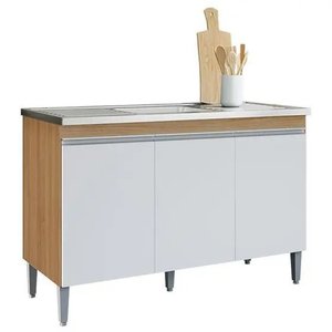 Balcão Gabinete de Pia Manu 120cm S/ Tampo Cor Amêndoa/branco - Ajl Móveis