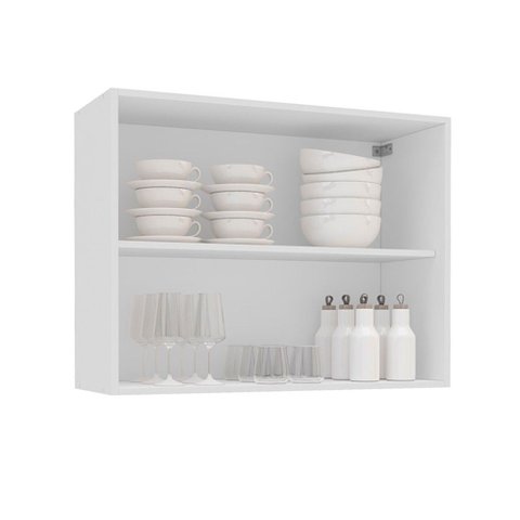 Armário Aéreo Cozinha Amara 2 Portas com Vidro Branco/fume - Politorno