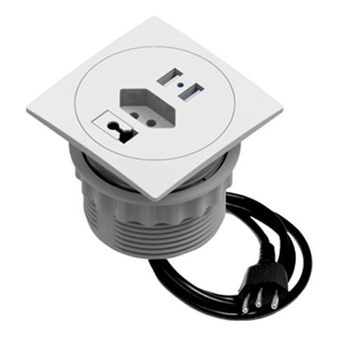 Tomada Multifuncional 1 Tomada 10a 2usb 1 Passa Cabo Branca