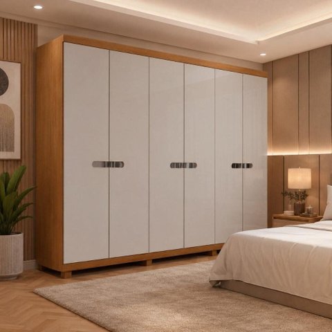 Guarda-Roupa Casal 100% MDF 6 Portas e 6 Gavetas com Pés 273cm Multimóveis CR35545 Madeirado/Off