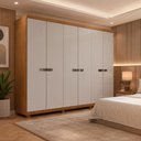 Ver imagem 1 de Guarda-Roupa Casal 100% MDF 6 Portas e 6 Gavetas com Pés 273cm Multimóveis CR35545 Madeirado/Off