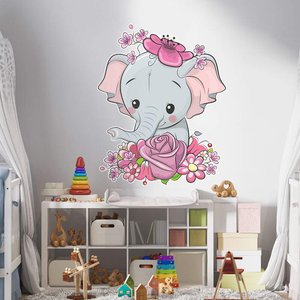 Adesivo de Parede Elefantinha com Flores-Gigante 125x100cm