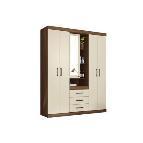 Guarda Roupa Solteiro 5 Portas e 3 Gavetas Havana Star 5.3 Jatoba/areia - Santos Andirá