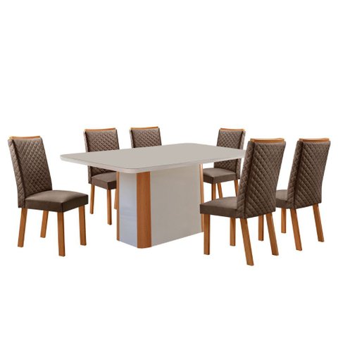 Mesa de Jantar Isadora 180cm Tampo MDF e Vidro Canto Copo com 6 Cadeiras Lira Moderna Mobília