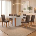 Ver imagem 2 de Mesa de Jantar Isadora 180cm Tampo MDF e Vidro Canto Copo com 6 Cadeiras Lira Moderna Mobília
