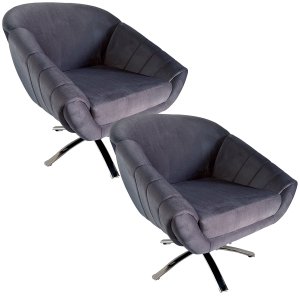 Kit Duas Poltrona Giovana Base Giratória Cromado em Sued Premium:cinza