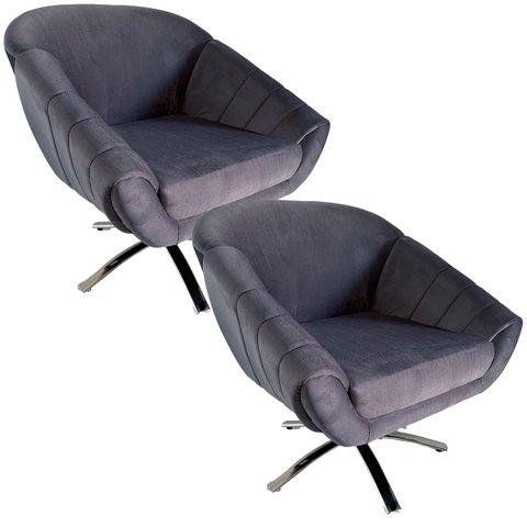 Kit Duas Poltrona Giovana Base Giratória Cromado em Sued Premium:cinza