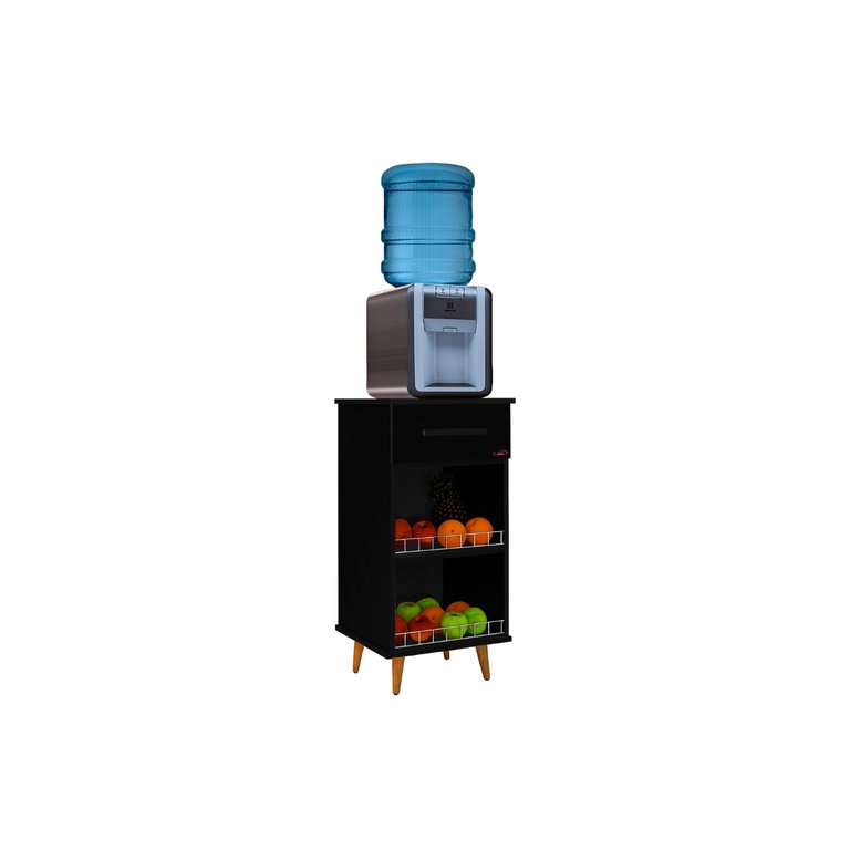 Balcão Fruteira Dupla com Gaveta Fenix:preto