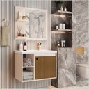 Ver imagem 2 de Conj Gab C/ Espelheira e Cuba para Banheiro 60cm Adonis Ofertamo Pérola/ripado