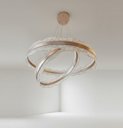 Ver imagem 7 de Lustre Pendente Moderno Elos Dourado Champanhe 80cm Led 3em1