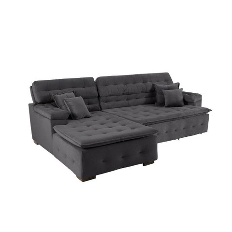 Sofá Orlando 2.20x2.10m com Chaise, Retrátil e Reclinável - Chumbo