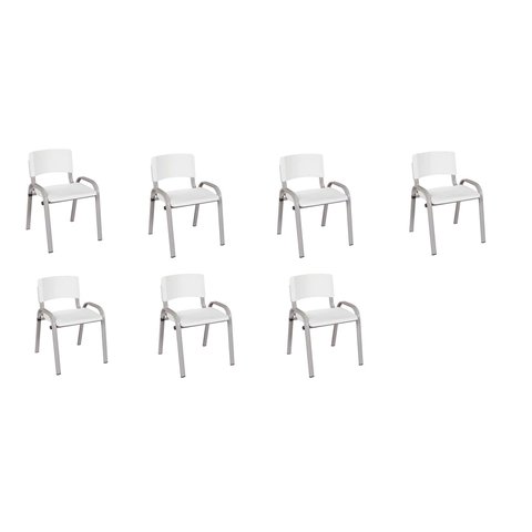 Kit 7 Cadeiras Infantil Iso, Escola, Base Cinza- Branco