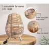 3 Abajur Rattan Lanterna Fibra Natural Boho Mesa Salanat68 - 2