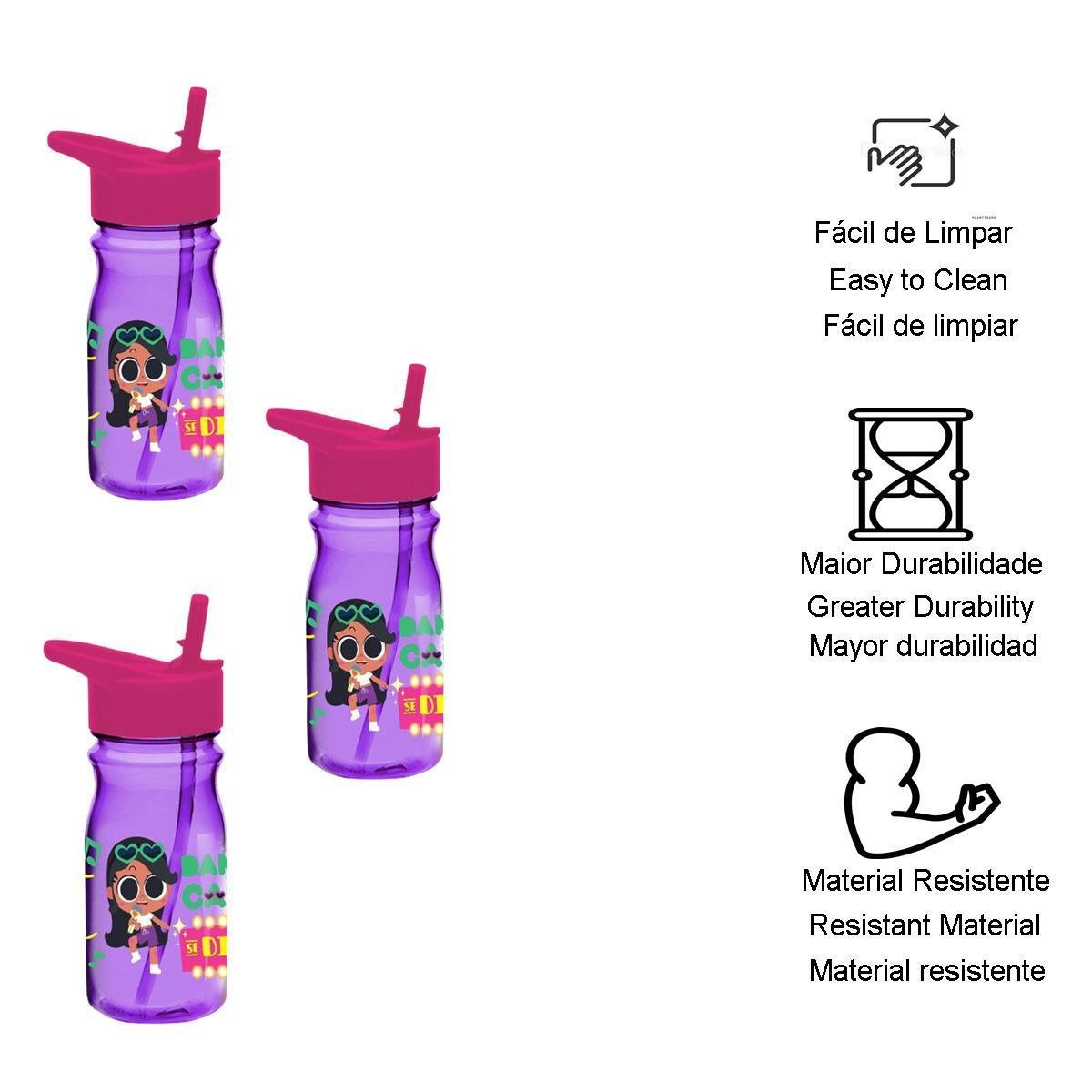 Garrafinha Com Alça Anittinha 500 Ml Rosa Infantil Kit 3un - 3