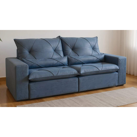 Sofá Retrátil e Reclinável Luxo Genova Molas Ensacadas Almofada Decorativa Vários Tecidos 2,30m