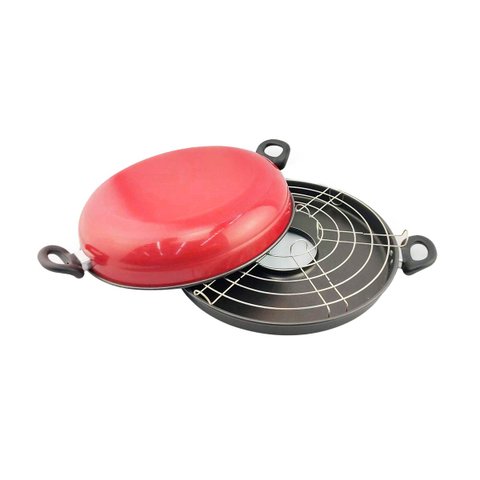 Churrasqueira Para Fogão a Gás Antiaderente Vermelha 29CM Dona Chefa Grill Assa Aquece Cozinha Sem Ó