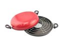 Ver imagem 1 de Churrasqueira Para Fogão a Gás Antiaderente Vermelha 29CM Dona Chefa Grill Assa Aquece Cozinha Sem Ó