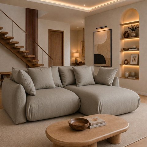 Sofá Cama Modular Orgânico Retrátil 4 Lugares com Almofadas 240cm Malibu