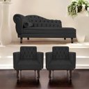 Ver imagem 2 de Kit Diva Recamier Diana 160cm Lado Direito e 02 Poltronas Classic Linho Cinza Escuro - ADJ Decor