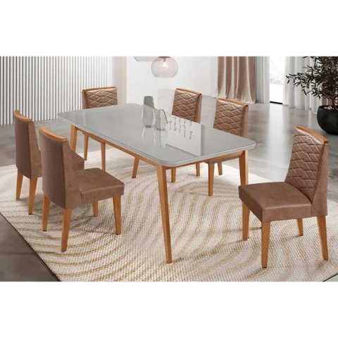 Mesa Cozinha Havana 180 + 6 Cad Maldivas Naturale Rufato
