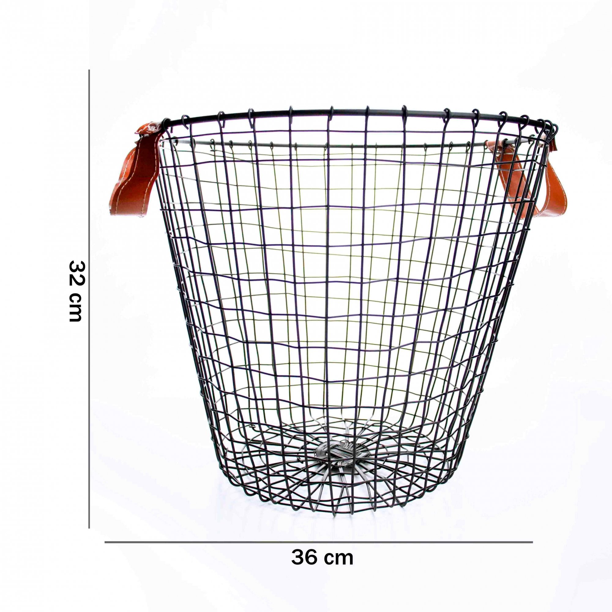 Cesto de Metal Preto com Alça em Couro 36 cm - D'Rossi - 6