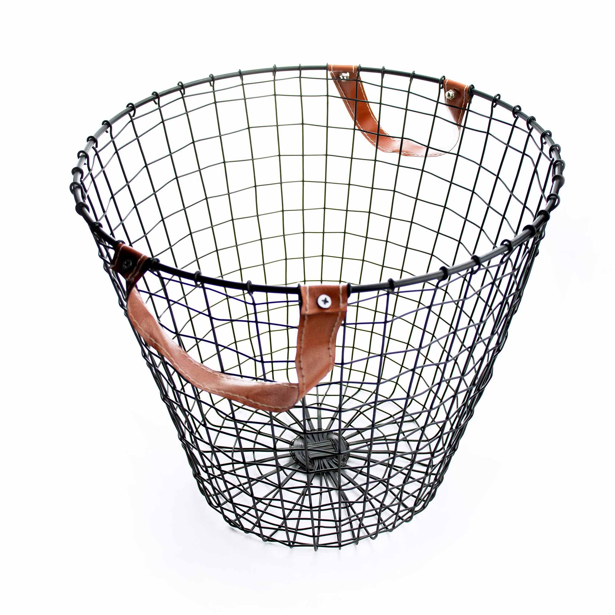 Cesto de Metal Preto com Alça em Couro 36 cm - D'Rossi - 3