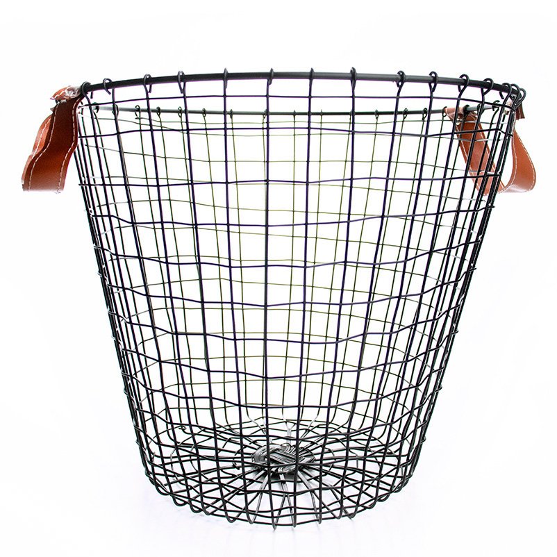Cesto de Metal Preto com Alça em Couro 36 cm - D'Rossi - 1