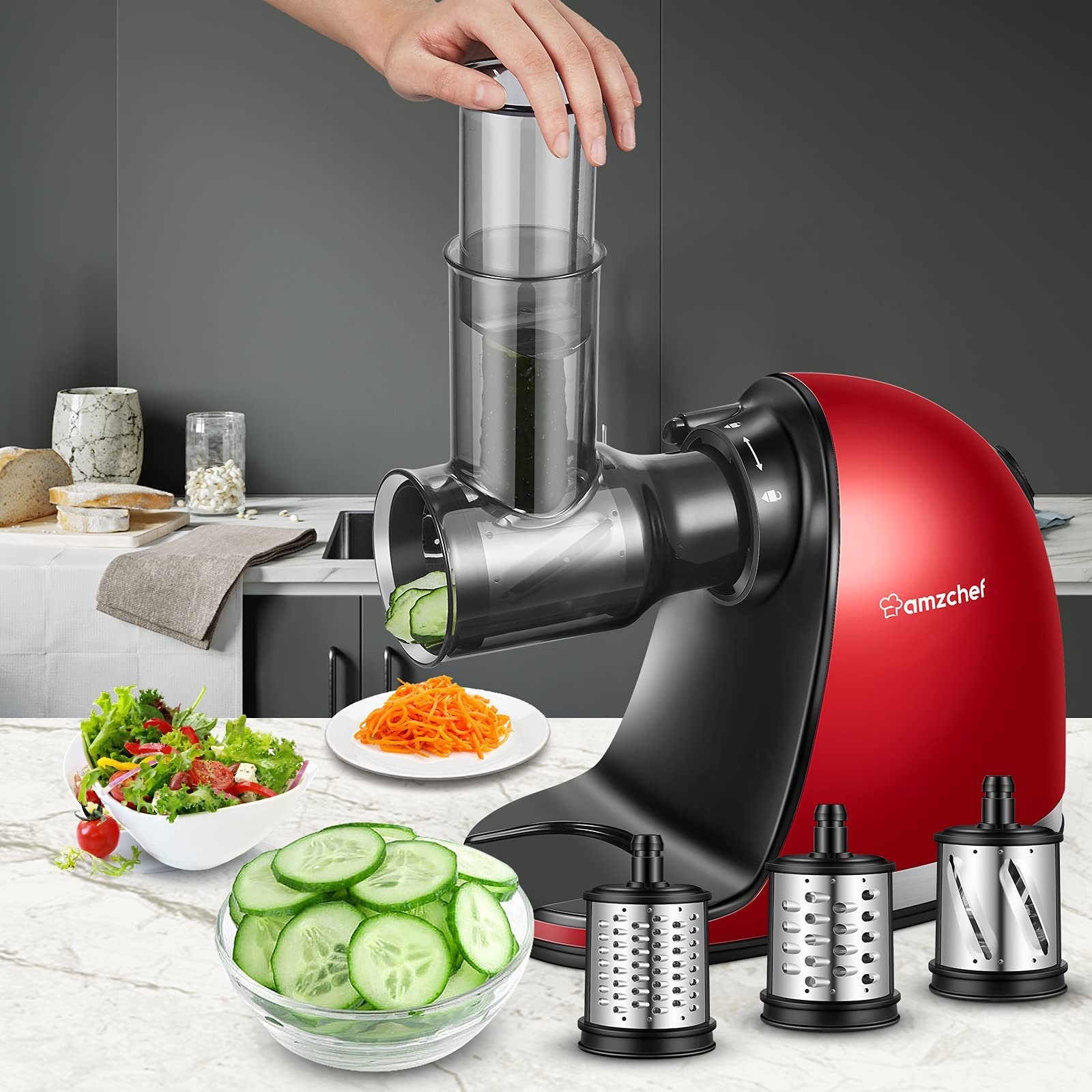 Acessório Fatiador/ralador Amzchef para Juicer com 3 Lâminas Intercambiáveis - 9