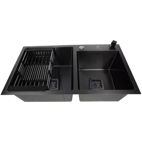 Cuba Gourmet Quadrada Dupla Preto 78x43cm Inox 304 com Acessórios - Cub-009 - Stillus Home
