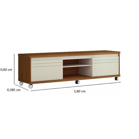 Rack TV Até 72 Polegadas Rodízios 2 Portas E 2 Nichos Mirage 1.80:Off White/Nature