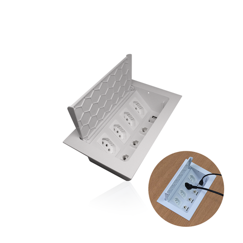 Tomada para Mesa e painel 4 modulo 20A e 3 Conector CAT5e Branco